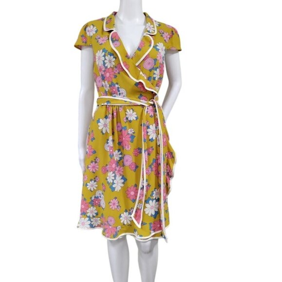 Modcloth Festival Flowers Daytime Dapper Dandelion Floral Print 60s Wrap Dress M - Picture 3 of 10